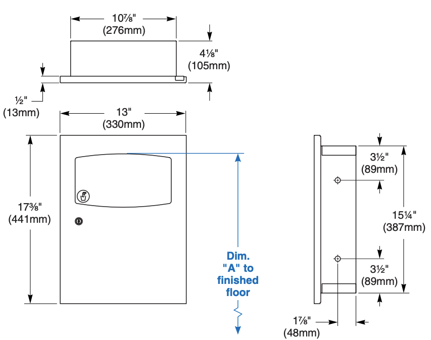 Bradley 4737 Commercial Restroom Sanitary Napkin Disposal, Recessed-Mounted, Stainless Steel