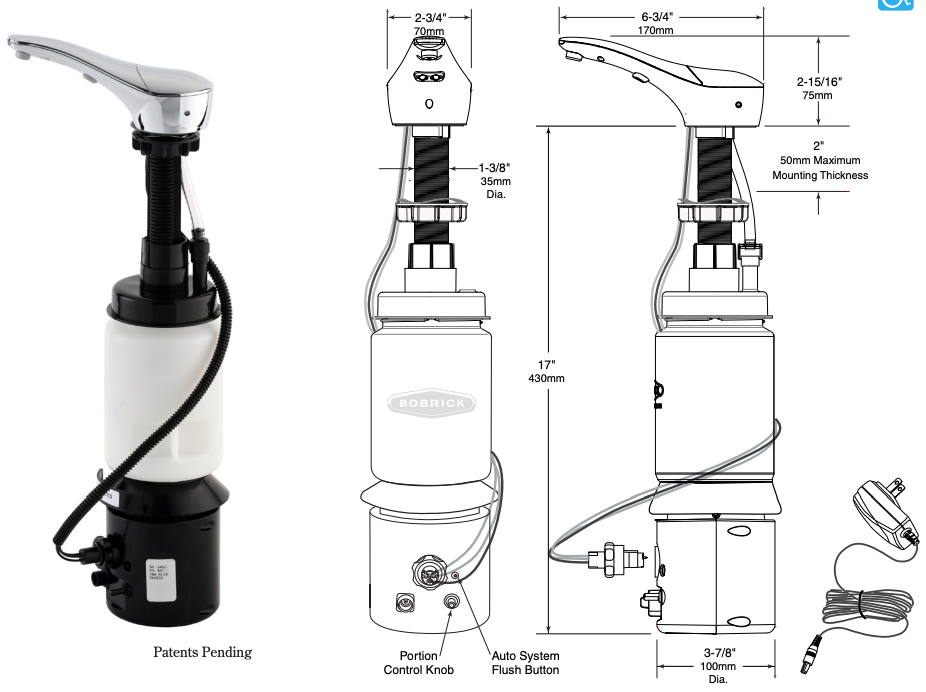 Bobrick B-856 Autosoap Liquid Soap Dispenser, Polished Nickel, Counter-Mounted