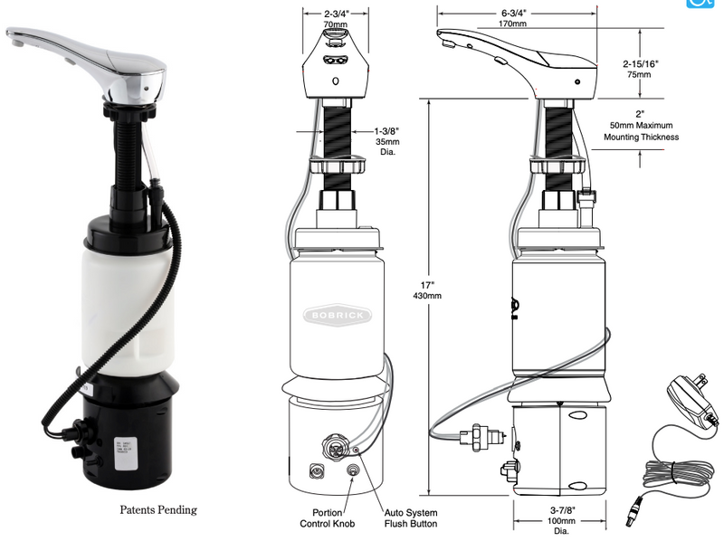 Bobrick B-856 Autosoap Liquid Soap Dispenser, Polished Nickel, Counter-Mounted