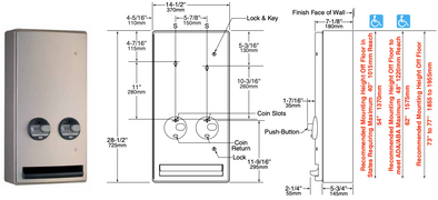 Bobrick B-47069C Commercial Restroom Sanitary Napkin/ Tampon Dispenser, Free (No Coins Requied), Surface-Mounted, Stainless Steel