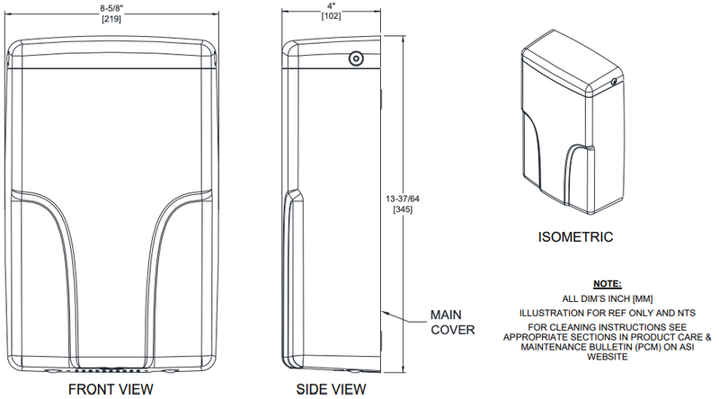 ASI 0196-1-00 Automatic Hand Dryer, 110-120 Volt, Surface-Mounted, Steel