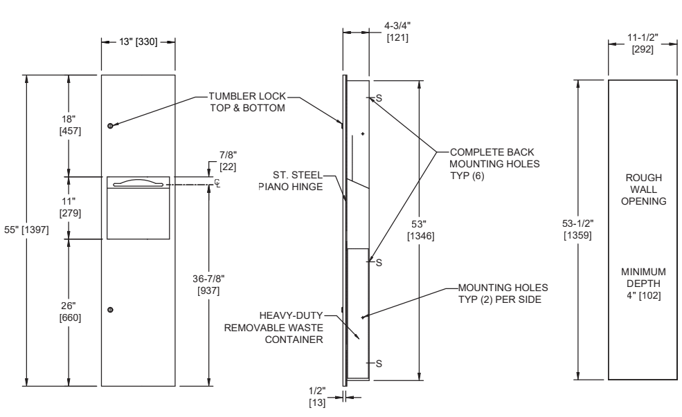 ASI 6467-41PC TOWEL DISP/WASTE -SIMPLICITY-MATTE BLACK POWDER COATED