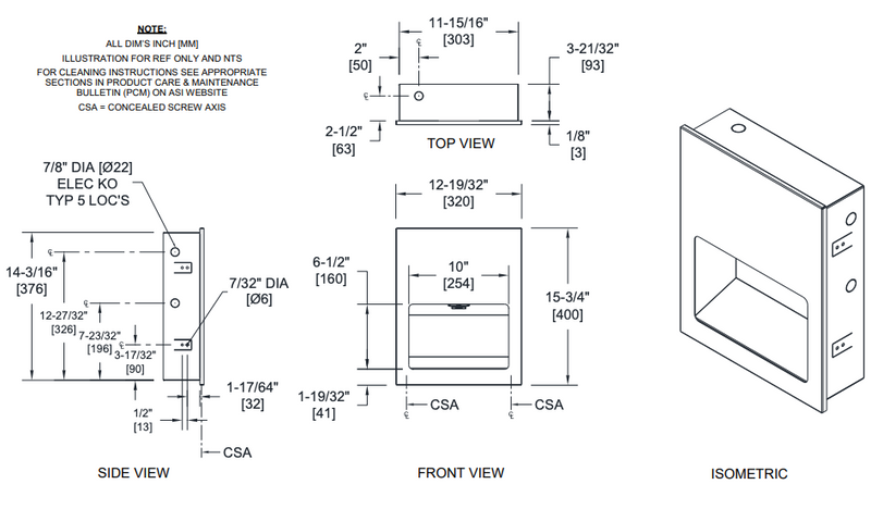 ASI 0135-1 Automatic Hand Dryer, 110-120 Volt, Recessed-Mounted, Stainless Steel