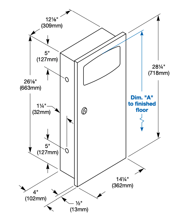 Bradley 3257-000000 Commercial Restroom Sanitary Waste Bin, 2.8 Gallon, Surface-Mounted, 14-1/2