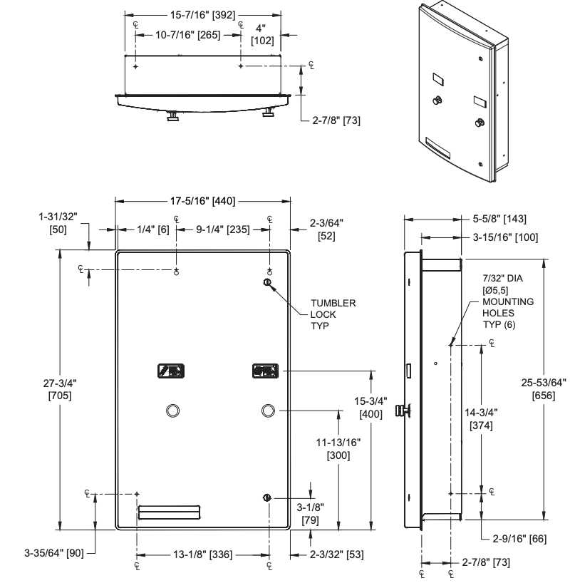 ASI 204684-F Commercial Restroom Sanitary Napkin/ Tampon Dispenser, Free-Operated, Roval-Recessed-Mounted, Stainless Steel