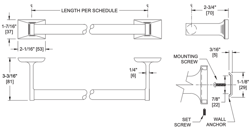 ASI 0755-Z18 Towel Bar 30"Length, Surface-Mounted, Round, Chrome Plated Zamak
