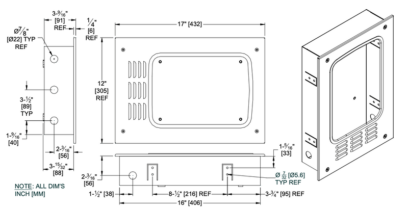 ASI 0119 Hand Dryer Mounting Box, Semi-Recessed-Mounting, Stainless Steel