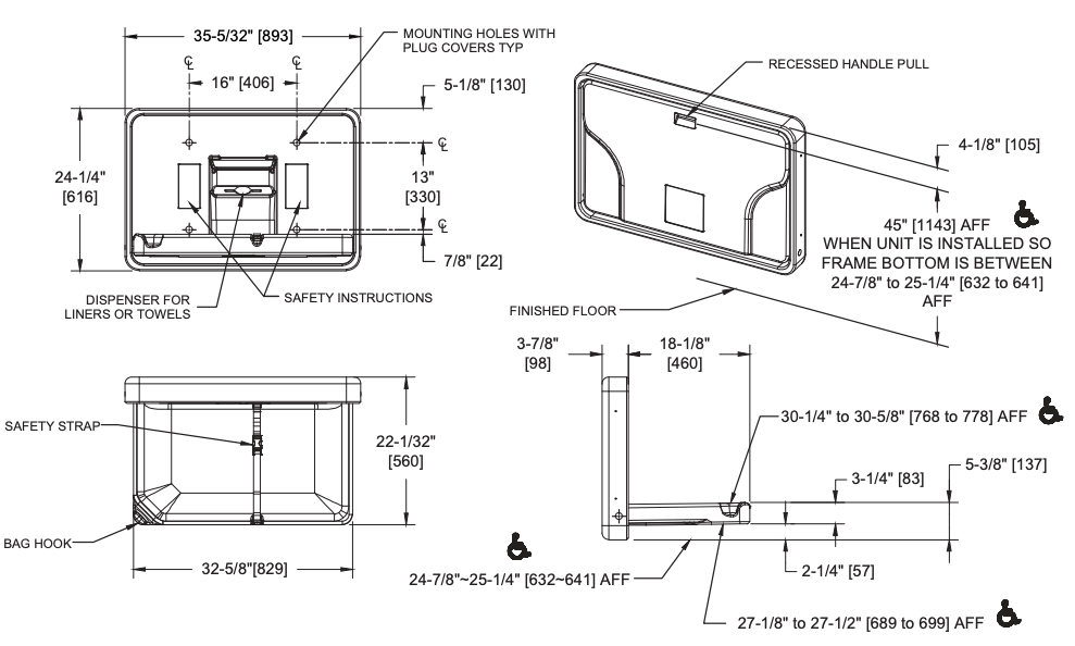 ASI 9014 Baby Changing Station - Horizontal - Plastic - Surface Mounted