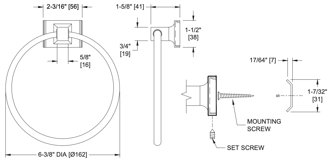 ASI 0785-Z Towel Ring 2-3/16