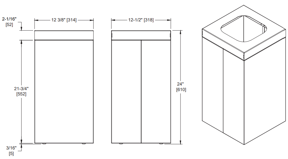 ASI 0834 Waste Receptacle (14 GAL.) – Free Standing