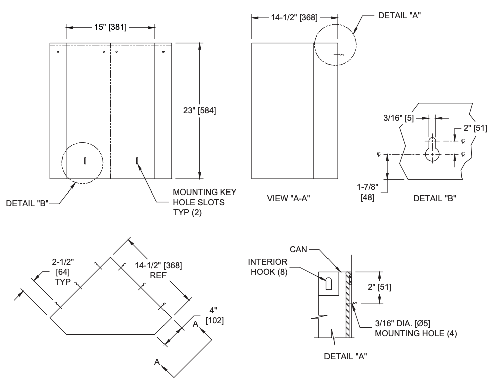 ASI 0829 Commercial Restroom Corner-Type Waste Receptacle, 13 Gallon, Surface-Mounted, 15-1/4