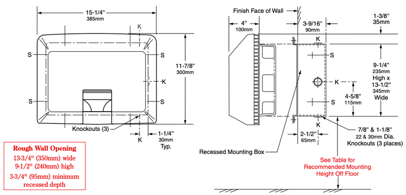 Bobrick B-750 115V AirCraft ADA Recessed Hand Dryer