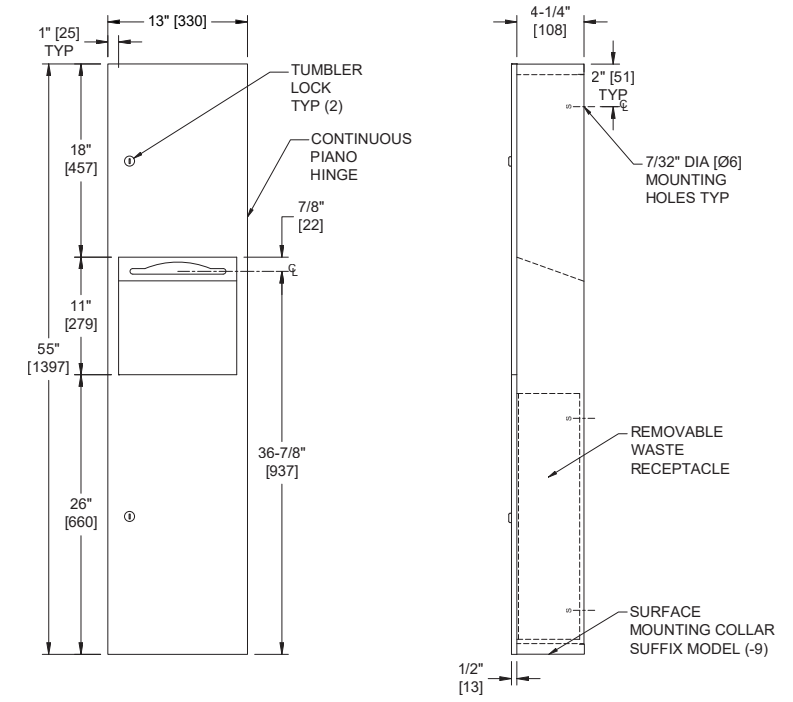 ASI 6467-9 Combination Commercial Paper Towel Dispenser/Waste Receptacle, Surface-Mounted, Stainless Steel
