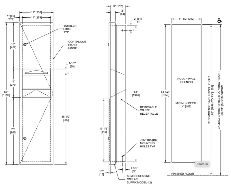 ASI 64676-2 Combination Commercial Paper Towel Dispenser/Waste Receptacle, Semi-Recessed-Mounted, Stainless Steel