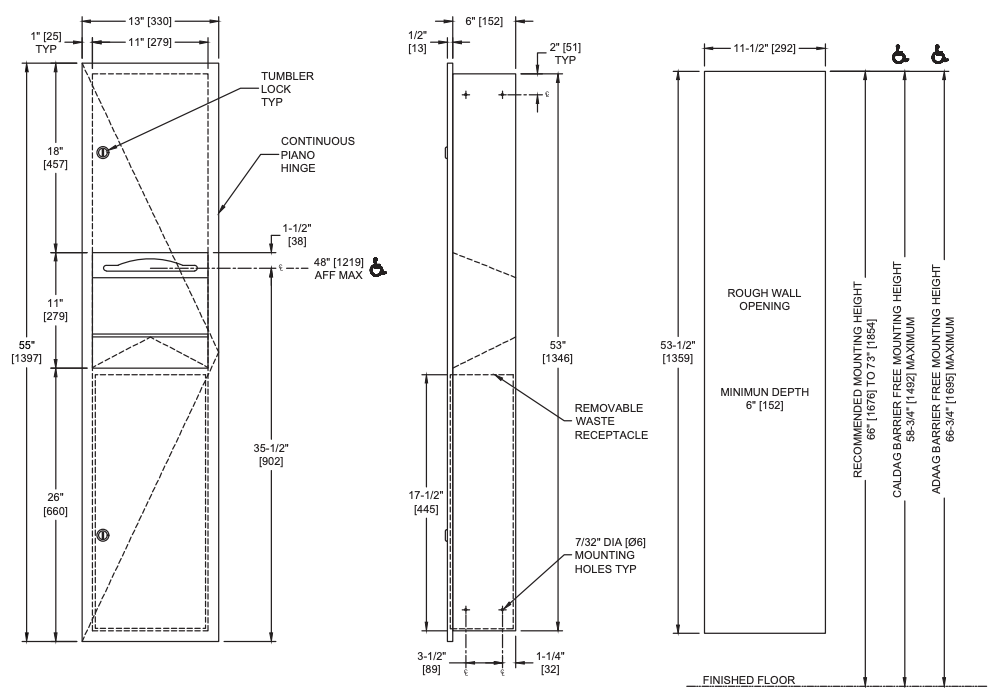 ASI 64676 Combination Commercial Paper Towel Dispenser/Waste Receptacle, Recessed-Mounted, Stainless Steel