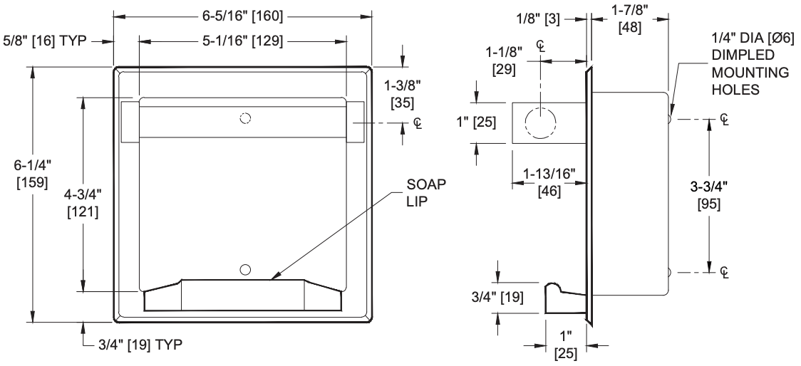 ASI 0410-Z Soap Dish, Recessed w/Round Bar, Chrome Plated Zamak, Updated Part Number: ASI 7410-B Recessed, Bright Finish