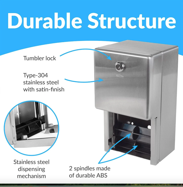 Bobrick B-2888 Commercial Toilet Paper Dispenser, Surface-Mounted, Stainless Steel w/ Satin Finish