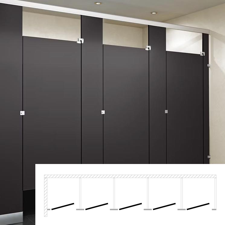 ASI Global Quick Ship Toilet Partition Package - 5 Stall Men & Women's Powder Coated Metal in Gray (2125) - CLOSEOUT, ONLY 1 PARTITION PACKAGE AVAILABLE