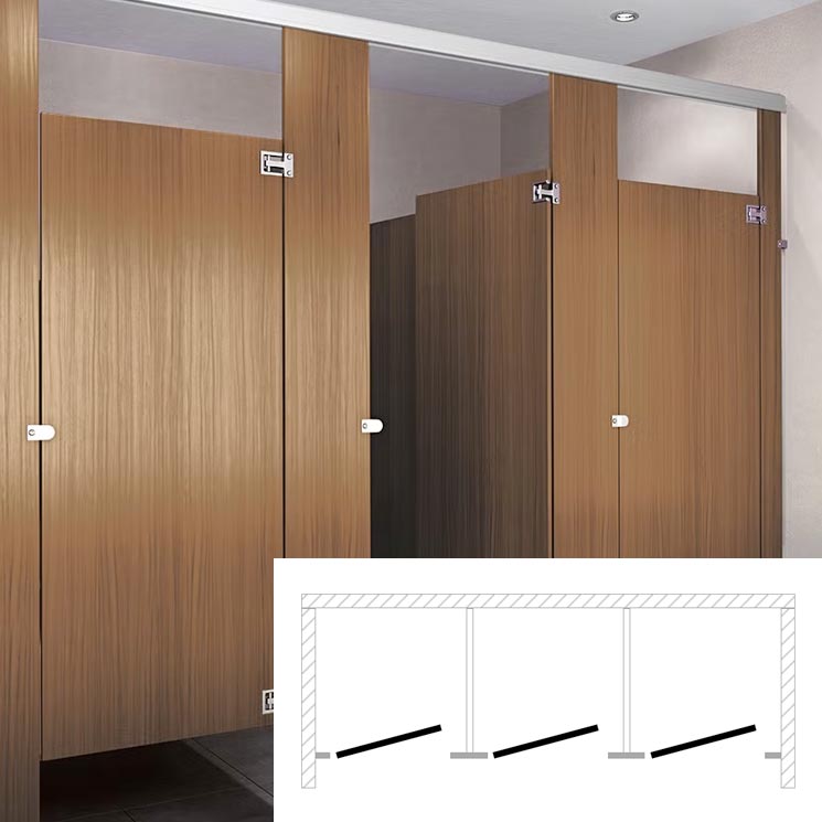 ASI Global Toilet Partition (Plastic Laminate) 3 Between Wall (108"W x 61-1/4"D) BW33660