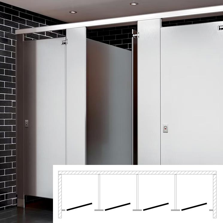 ASI Global Toilet Partition (Stainless Steel) 4 Between Wall Compartments (144