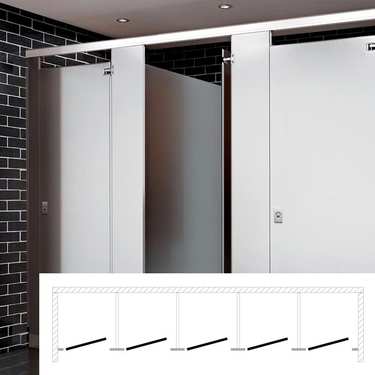 ASI Global Toilet Partition (Stainless Steel) 5 Between Wall (180