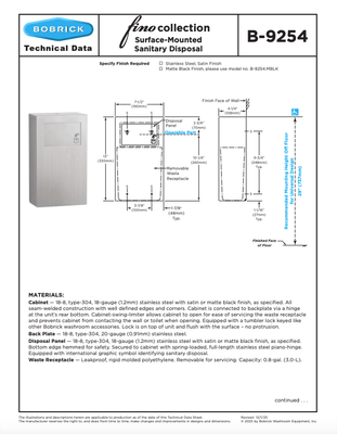 Bobrick 9254.MBLK Fino Surface-Mounted Sanitary Disposal, Matte Black