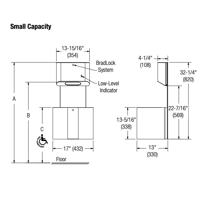 Bradley Elvari Series Towel/Waste Combination Unit - Surface Mounted, 10 GAL - 2B5-113400