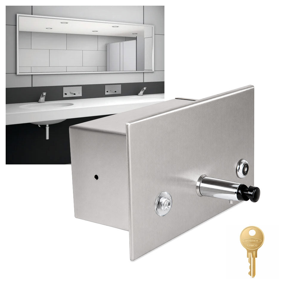 Bobrick B-306 Commercial Fluid Soap Dispenser, Recessed-Mounted, Manual-Push, Stainless Steel - 45 Oz