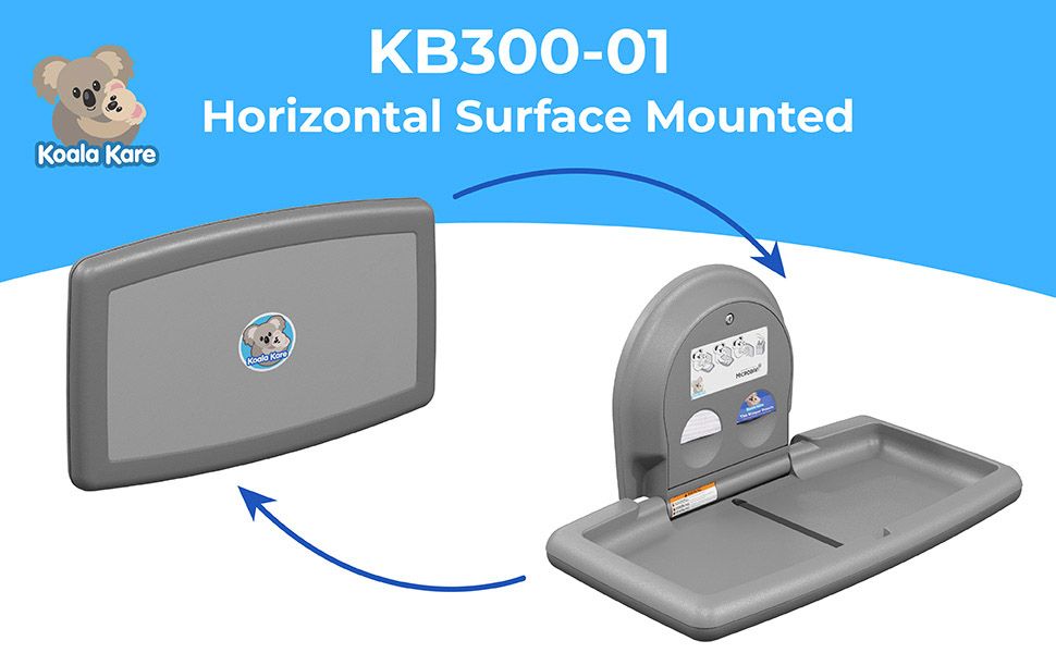 Koala Kare KB300-01 Horizontal Baby Changing Station, Surface-Mounted, Grey (Formerly KB200-01)