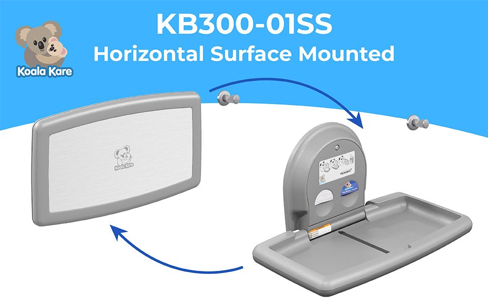 Koala Kare KB300-01SS Horizontal Baby Changing Station, Surface-Mounted, Grey with Stainless Steel Veneer (Formerly Koala Kare KB200-01SS)