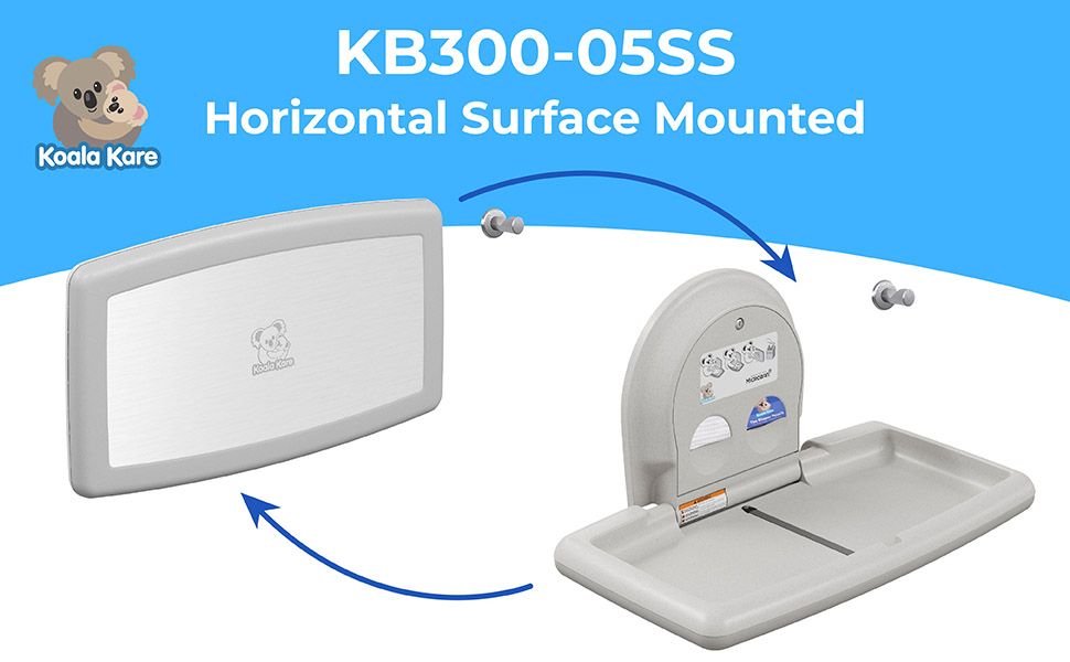 Koala Kare KB300-05SS Horizontal Baby Changing Station, Surface-Mounted, White Granite with Stainless Steel Veneer (Formerly KB200-SS)