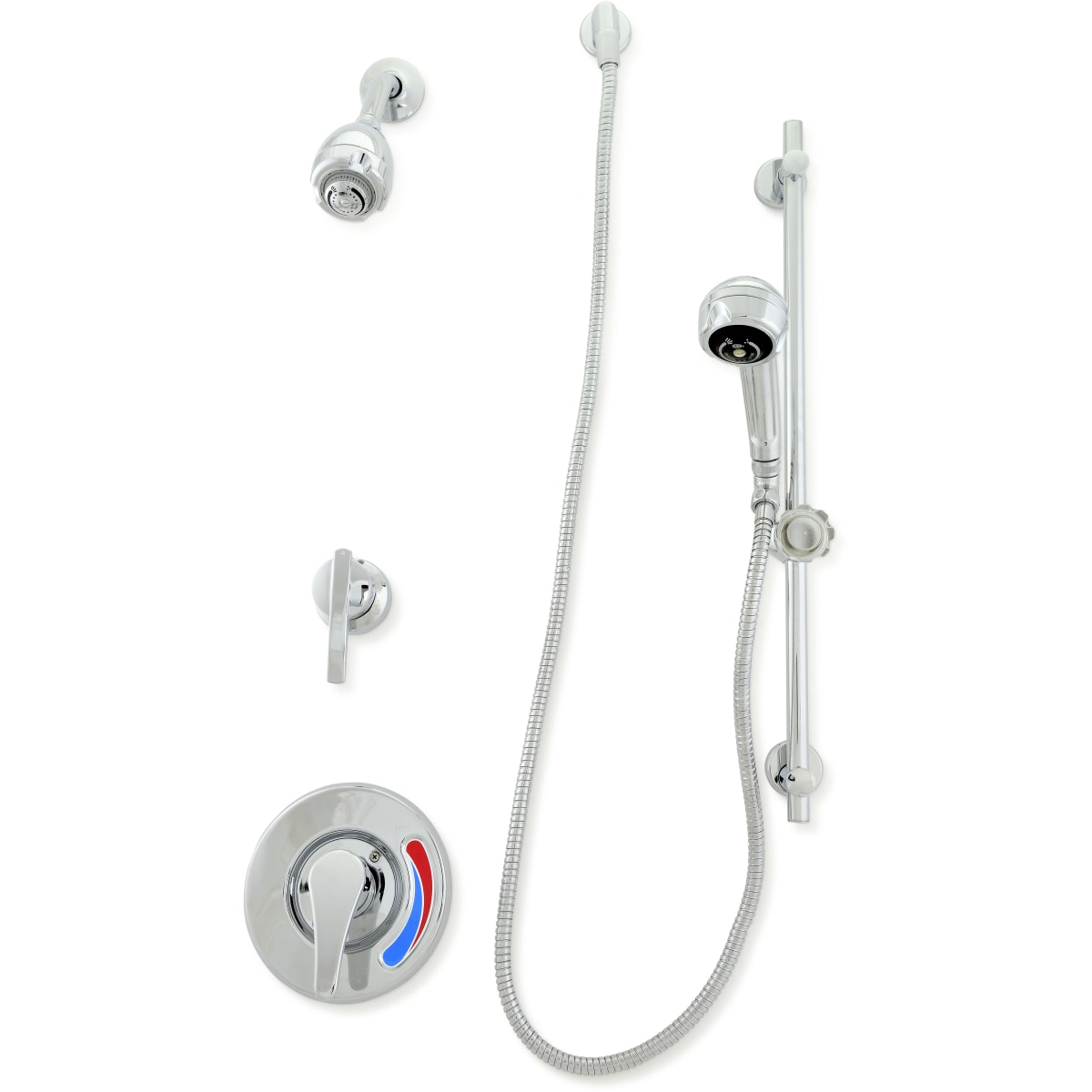 Zurn Z7301-SS-MT-DV-2P-HW Temp-Gard III Shower Valve w/ Fixed and Handheld Shower Heads, Slide Bar, Hose, 2-Way Diverter, NPT Connections