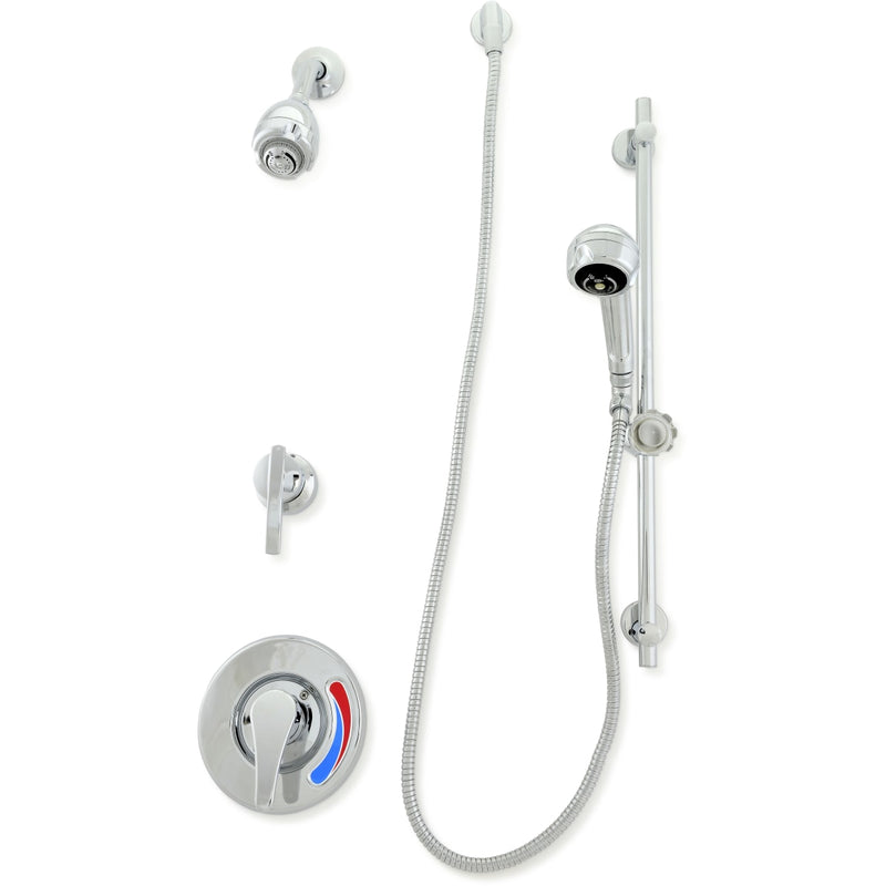 Zurn Z7301-SS-MT-DV-2P-HW Temp-Gard III Shower Valve w/ Fixed and Handheld Shower Heads, Slide Bar, Hose, 2-Way Diverter, NPT Connections