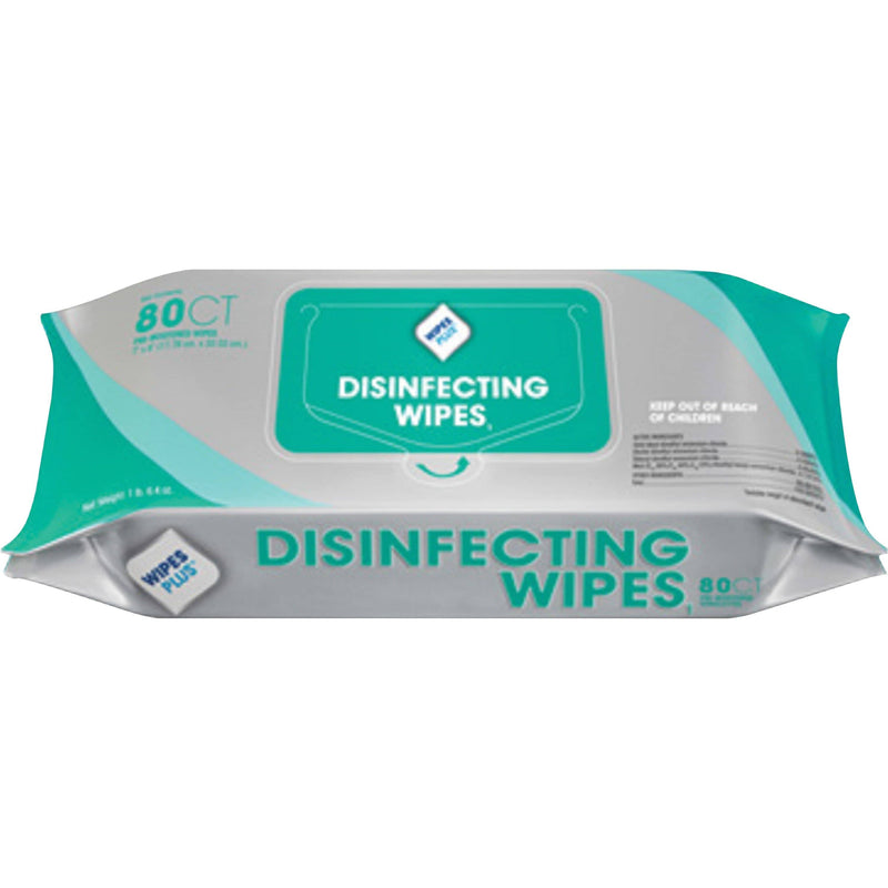 WipesPlus EPA Registered Disinfecting Surface Wipes, 80pk, 12 Packs/Case