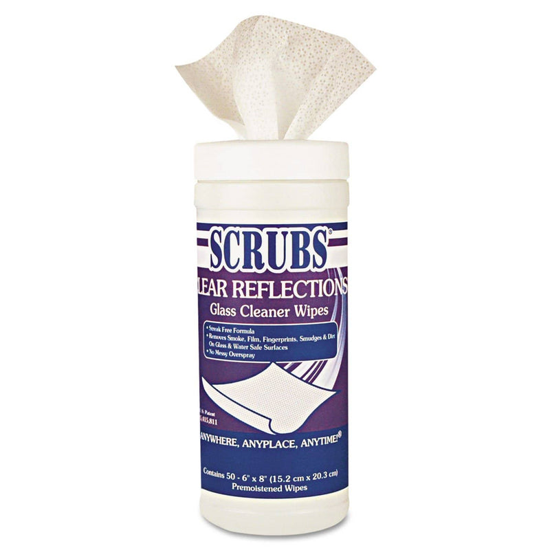 Scrubs Clear Reflections Glass/Surface Wipes, 6 X 8, 50/Canister, 6 Cans/Carton - ITW98556CT - TotalRestroom.com