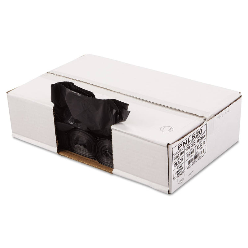 Penny Lane Linear Low Density Can Liners, 33 Gal, 1.6 Mil, 33" X 39", Black, 100/Carton - PNL520 - TotalRestroom.com