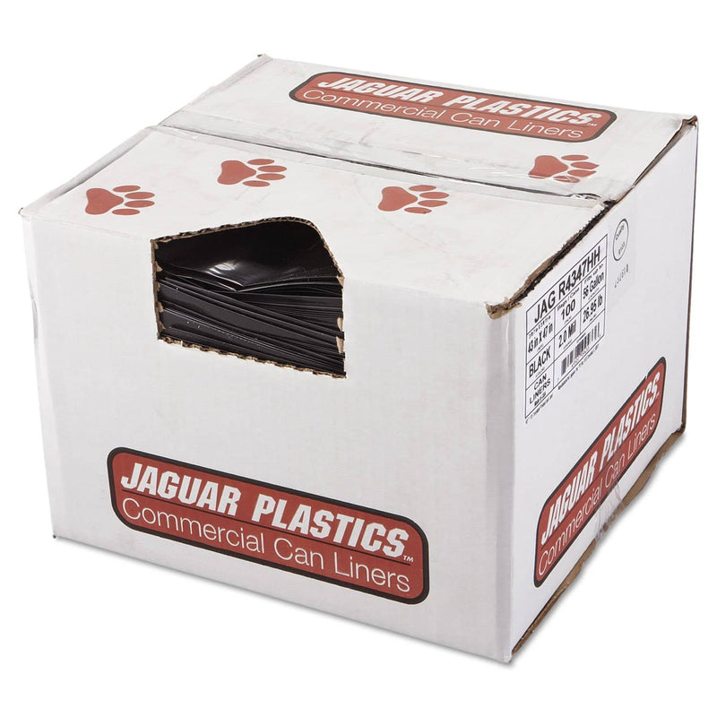 Jaguar Repro Low-Density Can Liners, 56 Gal, 2 Mil, 43" X 47", Black, 100/Carton - JAGR4347HH - TotalRestroom.com