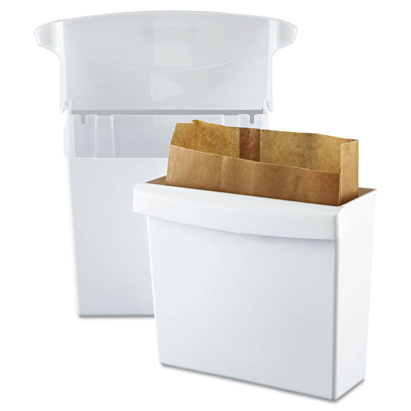 Rubbermaid Sanitary Napkin Receptacle With Rigid Liner, Rectangular, Plastic, White - RCP614000 - TotalRestroom.com