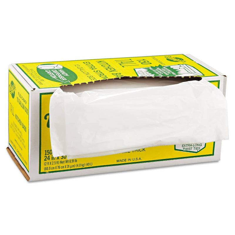 Warp's Industrial Strength Flex-O-Bags Trash Can Liners, 13 Gal, 1.25 Mil, 24" X 30", White - WRPFB13150 - TotalRestroom.com