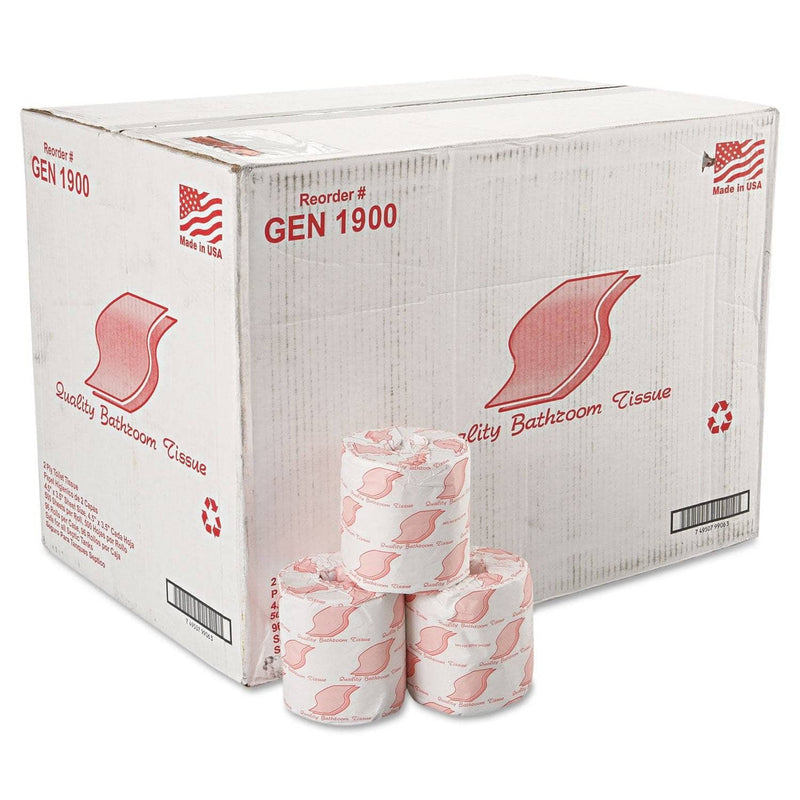GEN Standard Bath Tissue, Septic Safe, 2-Ply, White, 4.5 X 3.5, 500 Sheets/Roll - GEN1900 - TotalRestroom.com