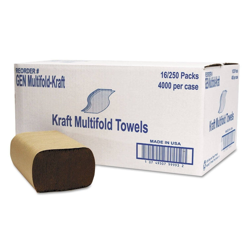 GEN Multifold Towel, 1-Ply, Brown, 250/Pack, 16 Packs/Carton - GENMULTIFOLDKR
