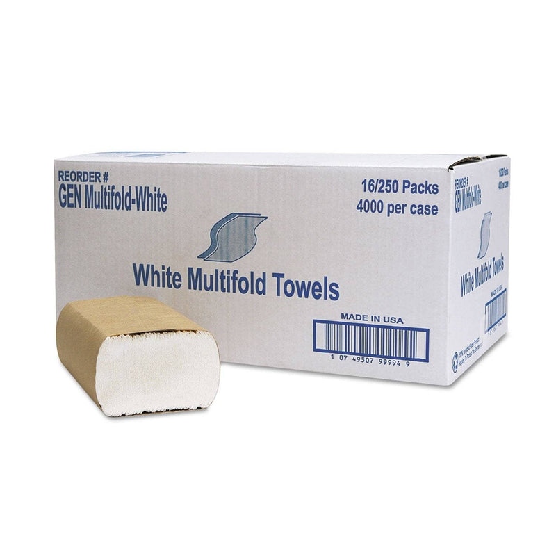 GEN Multifold Towel, 1-Ply, White, 250/Pack, 16 Packs/Carton - GENMULTIFOLDWH - TotalRestroom.com