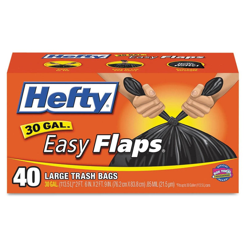 Hefty Easy Flaps Trash Bags, 30 Gal, 0.85 Mil, 30" X 33", Black, 240/Carton - RFPE27744CT - TotalRestroom.com