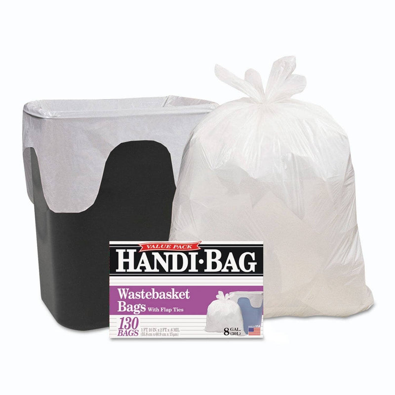 Handi-Bag Super Value Pack, 8 Gal, 0.6 Mil, 22" X 24", White, 130/Box - WBIHAB6FW130 - TotalRestroom.com