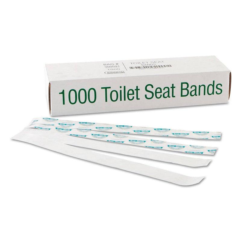 Bagcraft Sani/Shield Printed Toilet Seat Band, Paper, Blue/White, 16" Wide X 1-1/2" Deep - BGC300591 - TotalRestroom.com