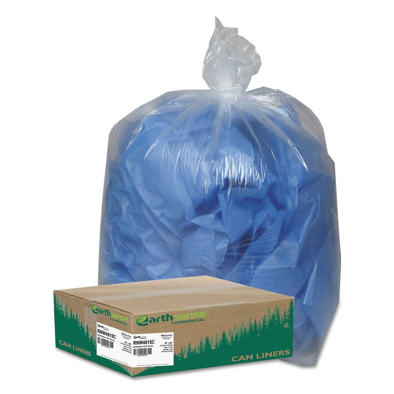 Earthsense Linear Low Density Clear Recycled Can Liners, 45 Gal, 1.5 Mil, 40" X 46", Clear, 100/Carton - WBIRNW4615C - TotalRestroom.com