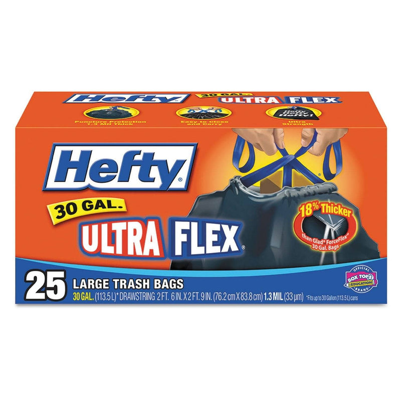 Hefty Ultra Flex Waste Bags, 30 Gal, 1.05 Mil, 30" X 33", Black, 25/Box - RFPE80627BX - TotalRestroom.com