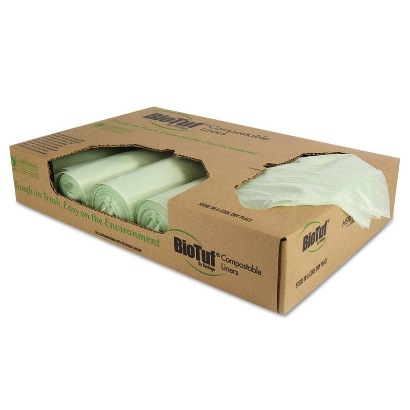 Heritage Biotuf Compostable Can Liners, 48 Gal, 1 Mil, 42" X 48", Green, 100/Carton - HERY8448YER01 - TotalRestroom.com