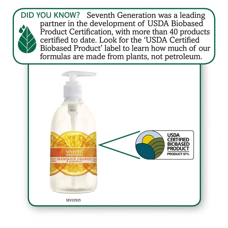 Seventh Generation Natural Hand Wash, Mandarin Orange & Grapefruit, 12 Oz Pump Bottle, 8/Carton - SEV22925CT - TotalRestroom.com