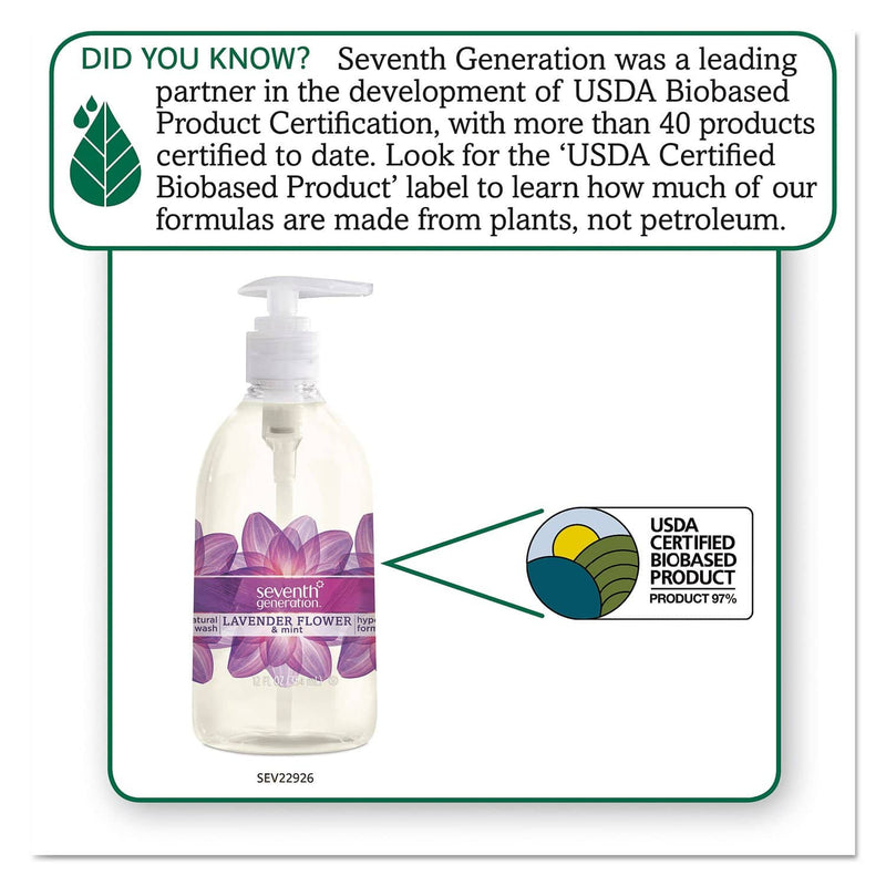 Seventh Generation Natural Hand Wash, Lavender Flower & Mint, 12Oz Pump Bottle, 8/Carton - SEV22926CT - TotalRestroom.com